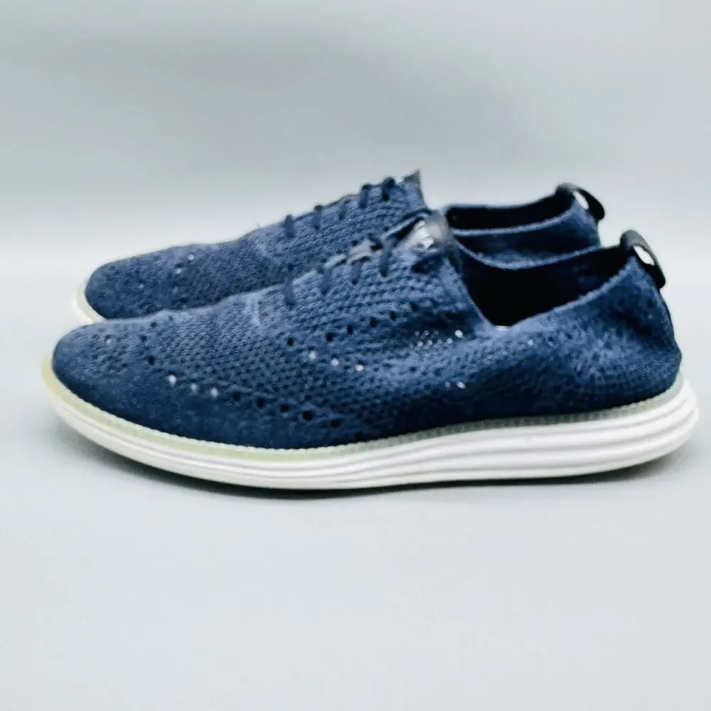 Cole Hann Shoes Mens 10 Navy Blue Knit Lightweight Lace Up Original Grand